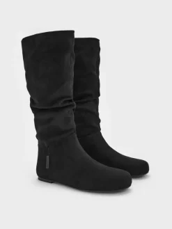 Faux Suede Ruched Knee-High Boots