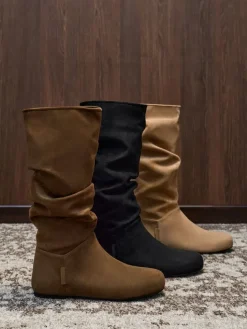 Faux Suede Ruched Knee-High Boots