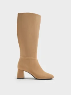 Faux Suede Square-Toe Knee-High Boots