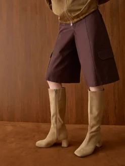 Faux Suede Square-Toe Knee-High Boots