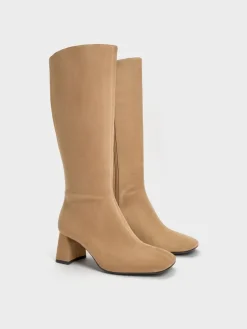 Faux Suede Square-Toe Knee-High Boots