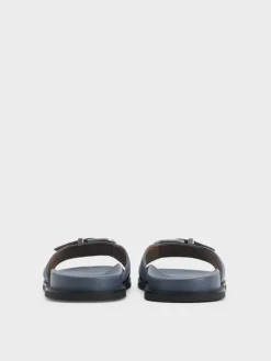 Faux Suede Stitch-Trim Buckled Slides