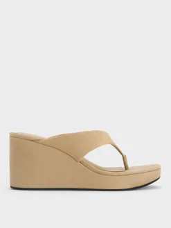 Faux Suede Thong Platform Wedges