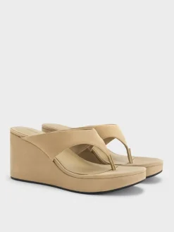 Faux Suede Thong Platform Wedges