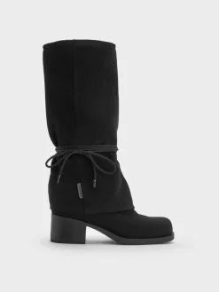 Faux Suede Tie-Around Knee-High Boots