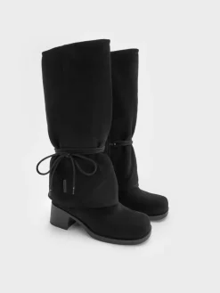 Faux Suede Tie-Around Knee-High Boots
