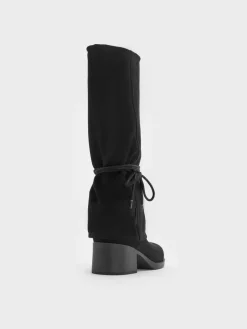 Faux Suede Tie-Around Knee-High Boots