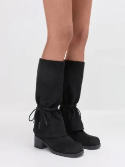 Faux Suede Tie-Around Knee-High Boots