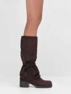 Faux Suede Tie-Around Knee-High Boots