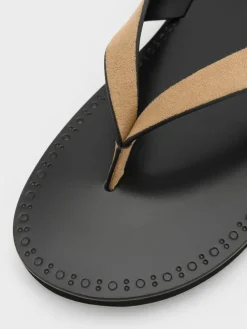 Faux Suede V-Strap Thong Sandals