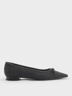 Felt Bow Pointed Ballet Flats