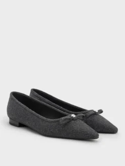 Felt Bow Pointed Ballet Flats