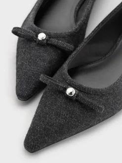Felt Bow Pointed Ballet Flats