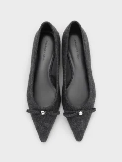 Felt Bow Pointed Ballet Flats