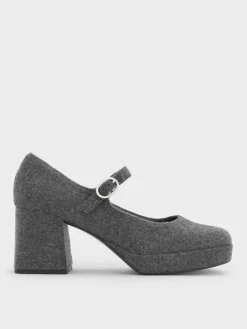 Felt Platform Mary Jane Pumps