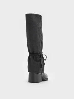 Felt Tie-Around Knee-High Boots