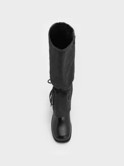 Felt Tie-Around Knee-High Boots