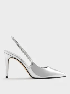 Flores Metallic Gem-Strap Slingback Pumps