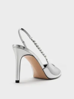 Flores Metallic Gem-Strap Slingback Pumps