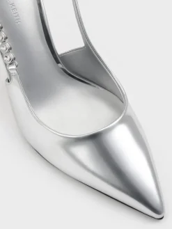 Flores Metallic Gem-Strap Slingback Pumps