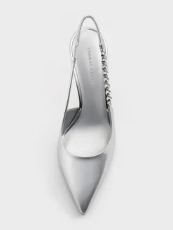 Flores Metallic Gem-Strap Slingback Pumps