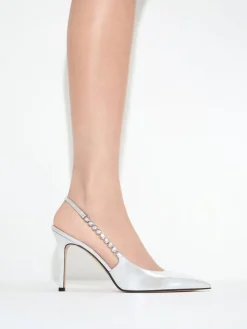 Flores Metallic Gem-Strap Slingback Pumps