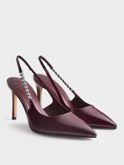 Flores Patent Gem-Strap Slingback Pumps