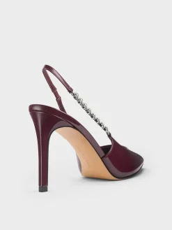 Flores Patent Gem-Strap Slingback Pumps
