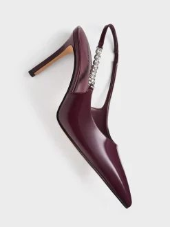 Flores Patent Gem-Strap Slingback Pumps