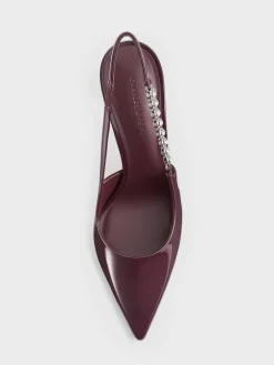 Flores Patent Gem-Strap Slingback Pumps