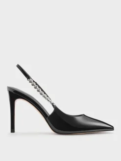 Flores Patent Gem-Strap Slingback Pumps