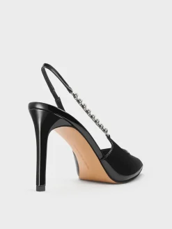 Flores Patent Gem-Strap Slingback Pumps