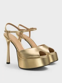 Francesca Metallic Leather Peep-Toe Platform Heels