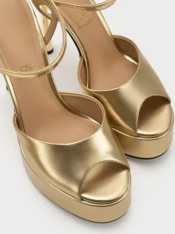 Francesca Metallic Leather Peep-Toe Platform Heels
