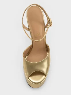 Francesca Metallic Leather Peep-Toe Platform Heels