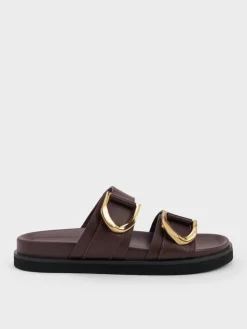 Gabine Gold-Buckle Leather Slides
