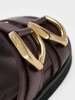 Gabine Gold-Buckle Leather Slides