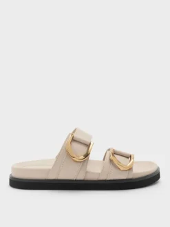Gabine Gold-Buckle Leather Slides