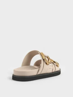 Gabine Gold-Buckle Leather Slides