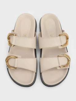 Gabine Gold-Buckle Leather Slides