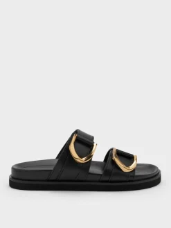 Gabine Gold-Buckle Leather Slides
