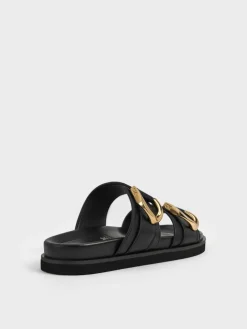 Gabine Gold-Buckle Leather Slides