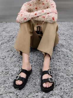 Gem-Buckle Double-Strap Sandals