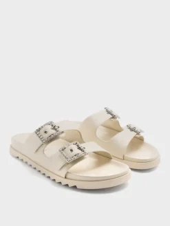 Gem-Buckle Double-Strap Sandals