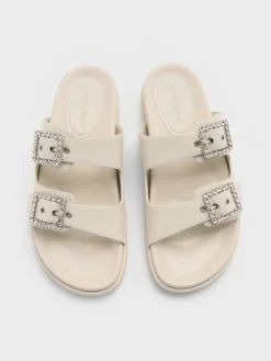 Gem-Buckle Double-Strap Sandals