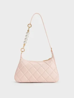 Gift Set: Floral-Mesh Pearl-Strap Shoulder Bag