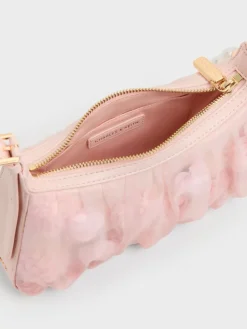 Gift Set: Floral-Mesh Pearl-Strap Shoulder Bag