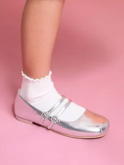 Girls' Gem-Embellished Metallic Mary Janes