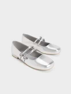 Girls' Gem-Embellished Metallic Mary Janes