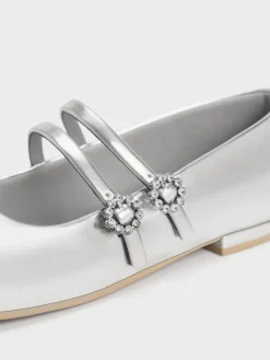 Girls' Gem-Embellished Metallic Mary Janes